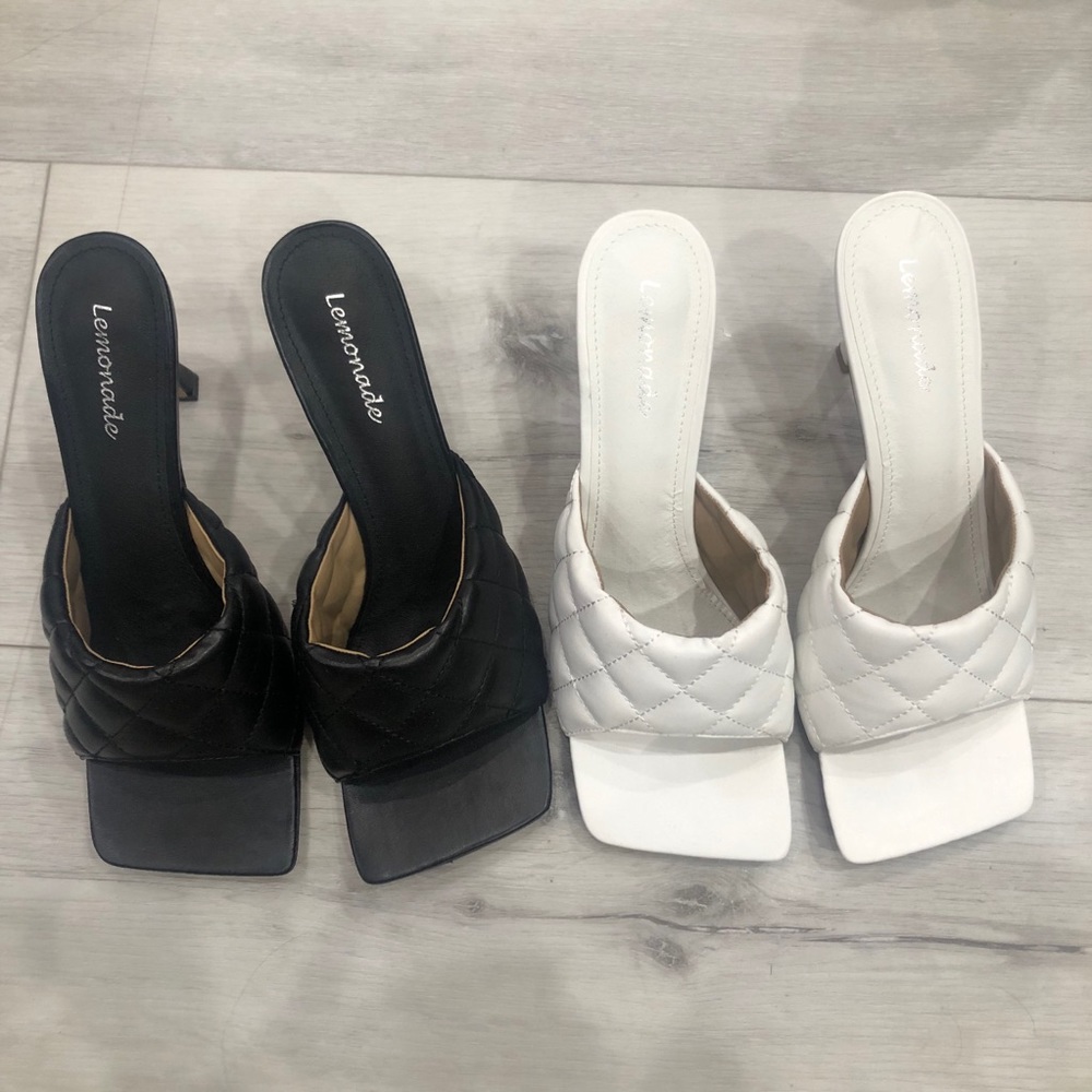 Quilted Square Toe Heel Mules Sandals - Size 8.5